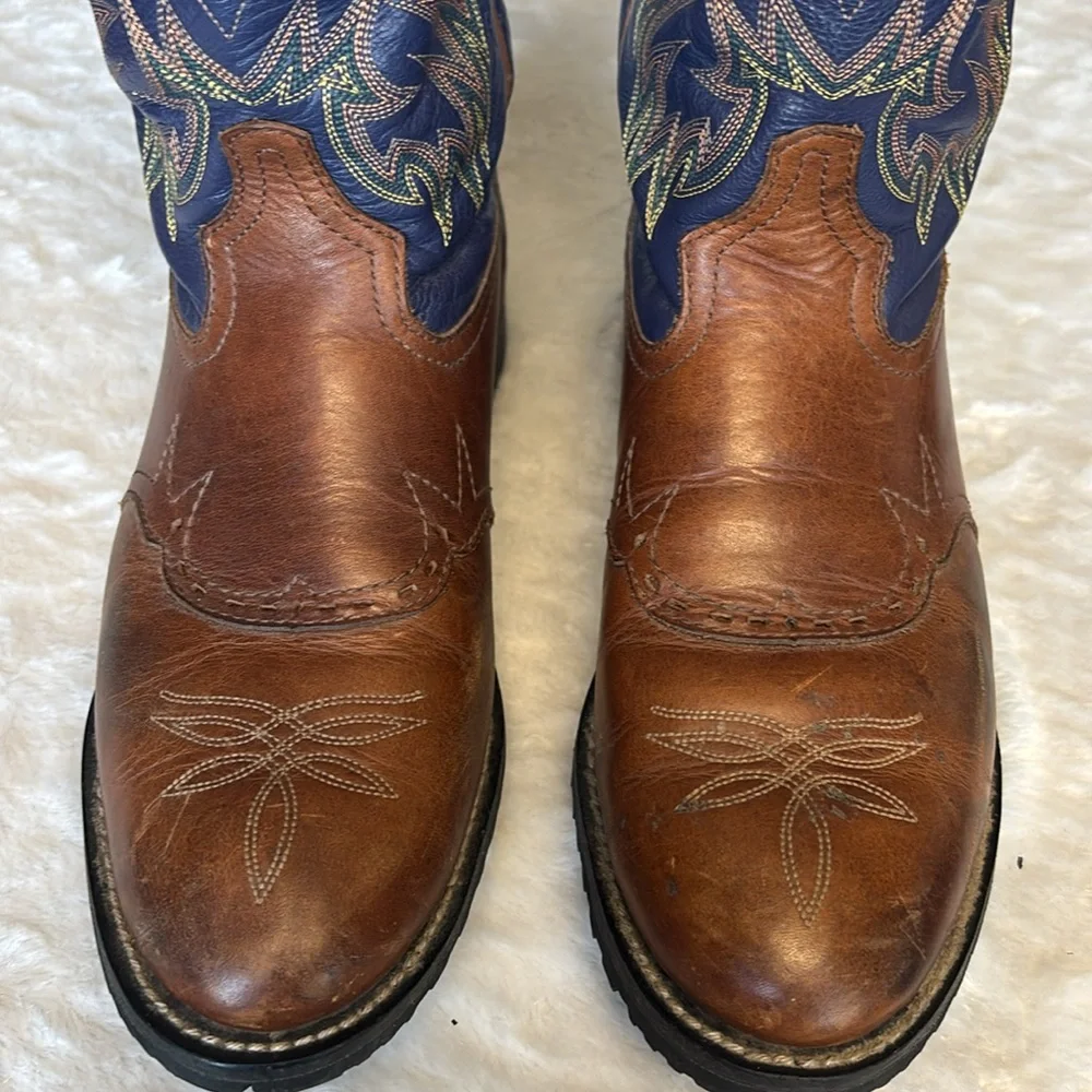 Tony Lama Brown and Navy Genuine Leather Cowboy Western Boot TLX XT5001.Size 9.5 - Picture 3 of 16